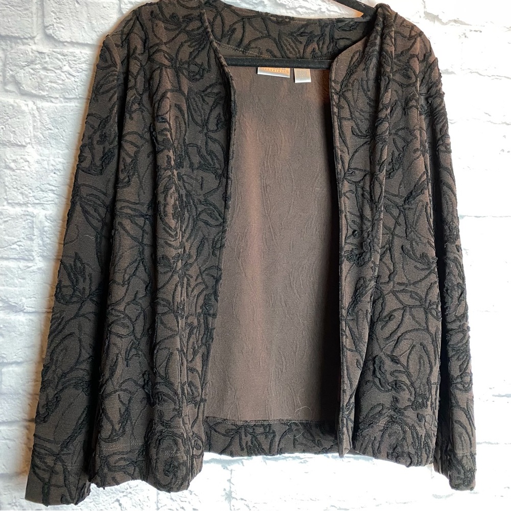 Chicos Travelers Jacket Raised Vine Design Size 2